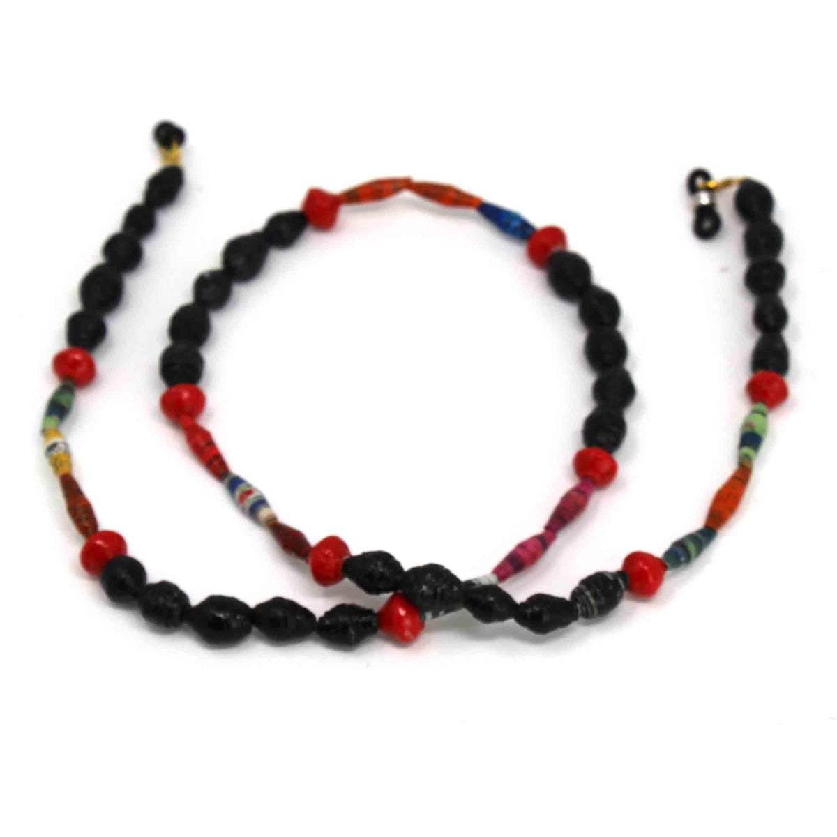 Face Mask/Eyeglass Paper Bead Chain, Black and Red - Flyclothing LLC