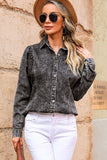 Button Up Collared Neck Denim Top - Flyclothing LLC