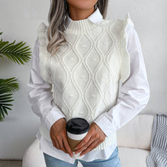 Ruffle Shoulder Ribbed Trim Sweater Vest - Flyclothing LLC