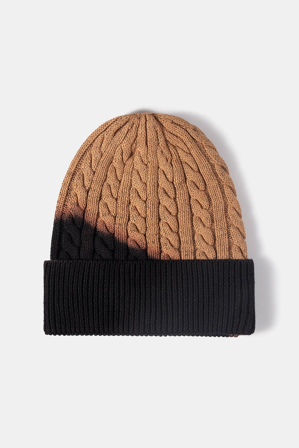 Contrast Tie-Dye Cable-Knit Cuffed Beanie - Flyclothing LLC