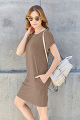 Basic Bae Full Size Round Neck Short Sleeve Dress with Pockets - Flyclothing LLC