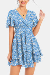 Surplice Neck Flutter Sleeve Dress - Flyclothing LLC