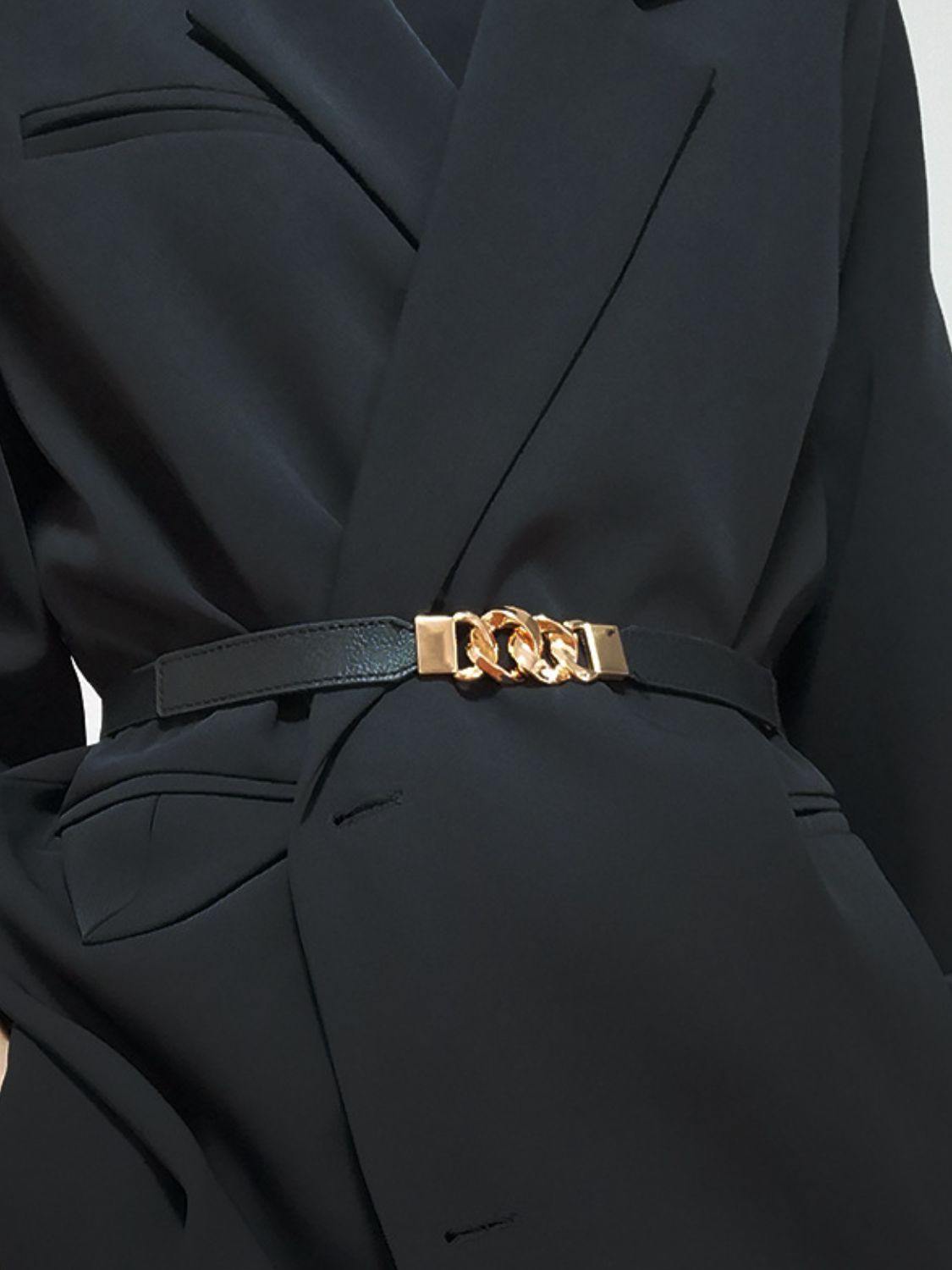 Zinc Alloy Buckle Elastic PU Belt - Flyclothing LLC