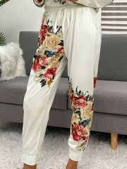 Printed Round Neck Top and Drawstring Pants Lounge Set - Flyclothing LLC