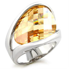 Alamode Rhodium Brass Ring with AAA Grade CZ in Champagne - Flyclothing LLC