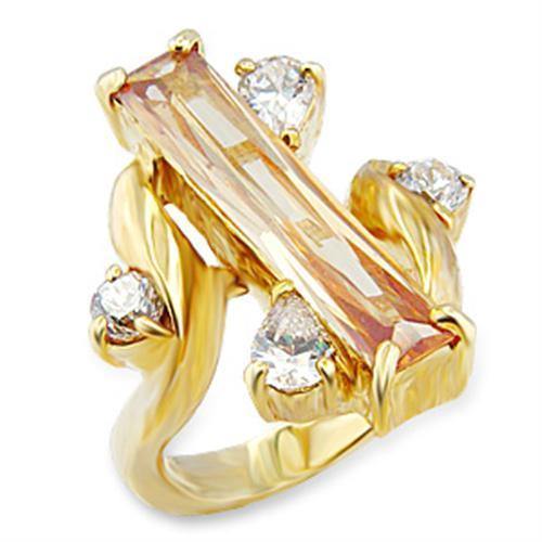 Alamode Gold Brass Ring with AAA Grade CZ in Champagne - Flyclothing LLC