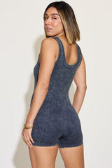 Zenana Ribbed Washed Round Neck Sleeveless Romper - Flyclothing LLC