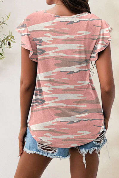 Printed Round Neck Short Sleeve T-Shirt - Flyclothing LLC