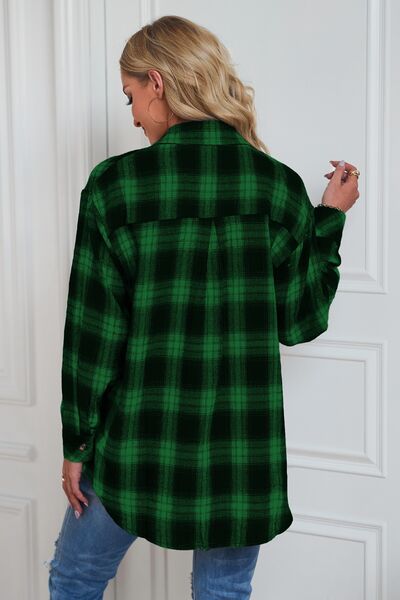 Plaid Button Up Dropped Shoulder Outerwear - Flyclothing LLC