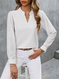 Notched Long Sleeve Blouse - Flyclothing LLC