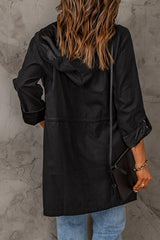 Drawstring Hooded Longline Jacket - Flyclothing LLC