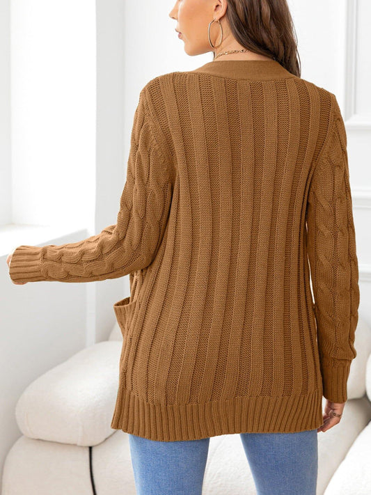 Button Down Cable-Knit Cardigan - Trendsi