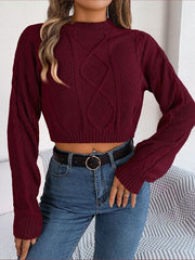 Cable-Knit Round Neck Cropped Sweater - Flyclothing LLC