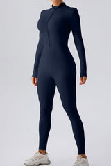 Half Zip Mock Neck Active Jumpsuit - Flyclothing LLC