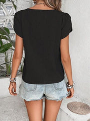 Decorative Button Asymmetrical Neck Blouse - Trendsi