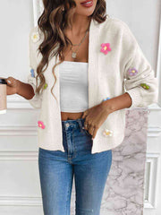 Floral Long Sleeve Open Front Cardigan - Flyclothing LLC