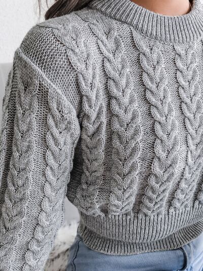 Cable-Knit Round Neck Sweater - Flyclothing LLC