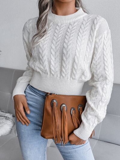 Cable-Knit Round Neck Sweater - Flyclothing LLC