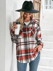 Meet You Outside Plaid Button Down Curved Hem Shacket - Flyclothing LLC