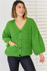 Pocketed Button Up Dropped Shoulder Cardigan - Flyclothing LLC