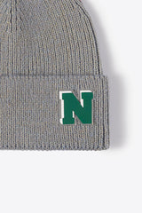 Letter N Patch Cuffed Knit Beanie - Flyclothing LLC