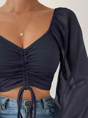 Drawstring Sweetheart Neck Cropped Top - Trendsi