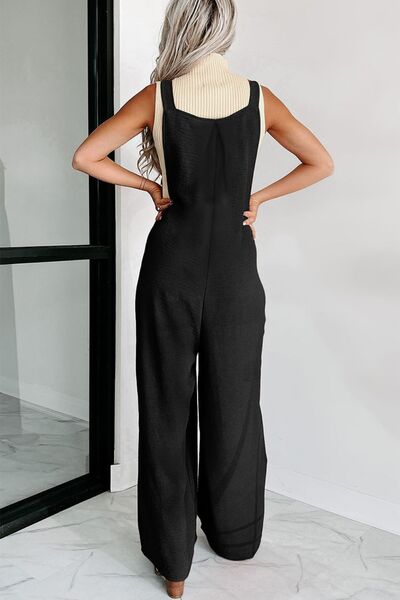 Square Neck Wide Strap Jumpsuit - Flyclothing LLC