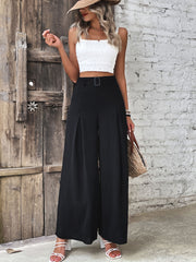 Ruched High Waist Wide Leg Pants - Flyclothing LLC