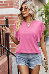 Ruffled Notched Cap Sleeve T-Shirt - Flyclothing LLC