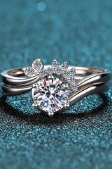 Moissanite Rhodium-Plated Two-Piece Ring Set - Trendsi