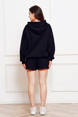 Drop Shoulder Long Sleeve Hoodie and Shorts Set - Flyclothing LLC