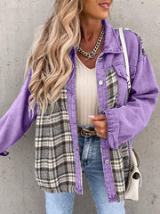 Plaid Button Up Dropped Shoulder Jacket - Flyclothing LLC