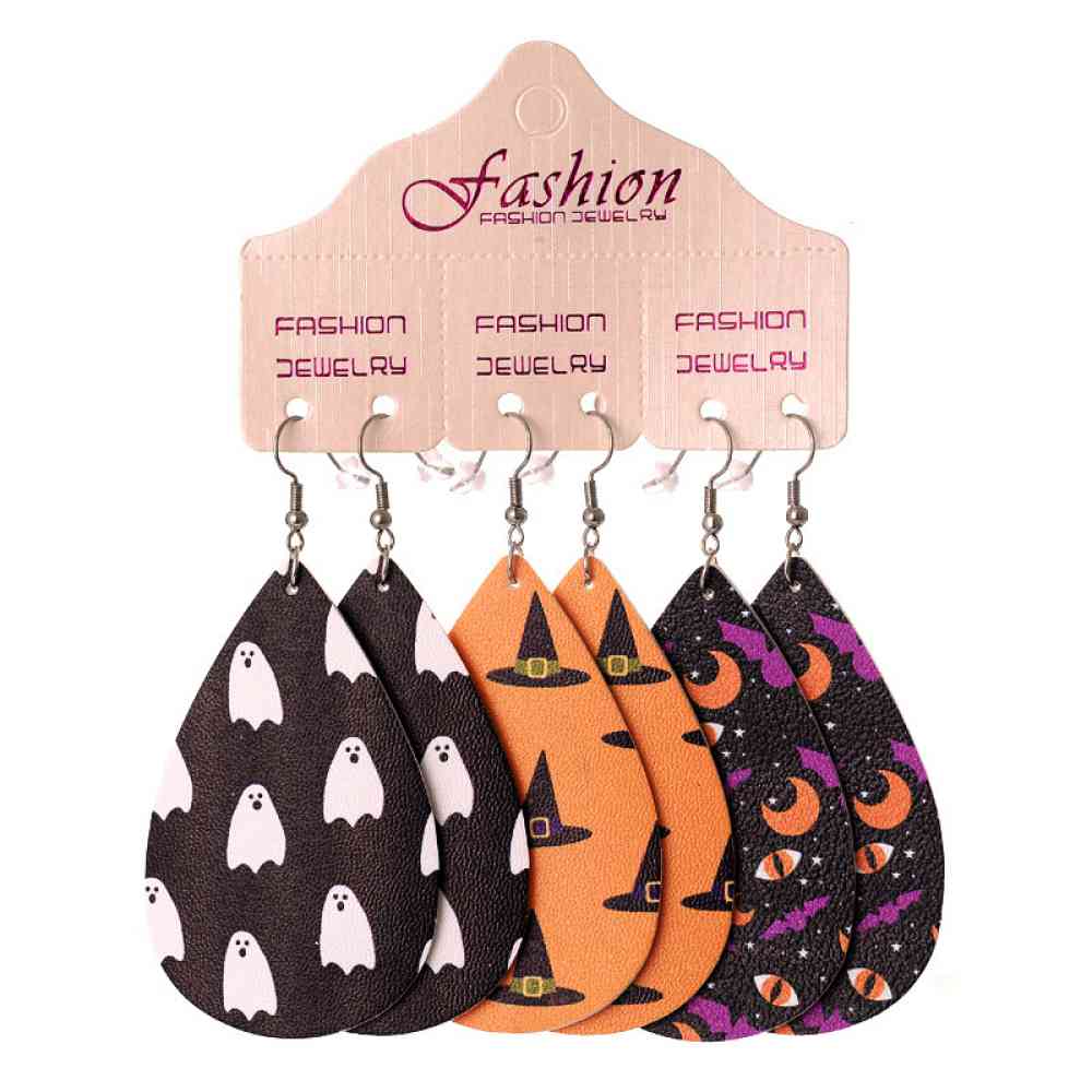 Halloween PU Teardrop Earrings Set - Flyclothing LLC