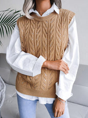 Round Neck Openwork Capped Sleeve Sweater Vest - Flyclothing LLC