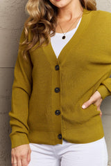 Zenana Kiss Me Tonight Full Size Button Down Cardigan in Chartreuse - Flyclothing LLC