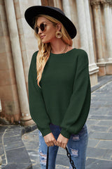 Round Neck Lantern Sleeve Sweater - Flyclothing LLC