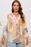 Printed Lace Trim Buttoned Blouse - Trendsi