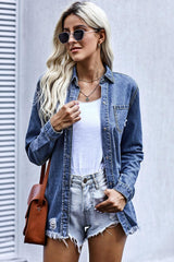 Distressed Snap Down Denim Jacket - Flyclothing LLC