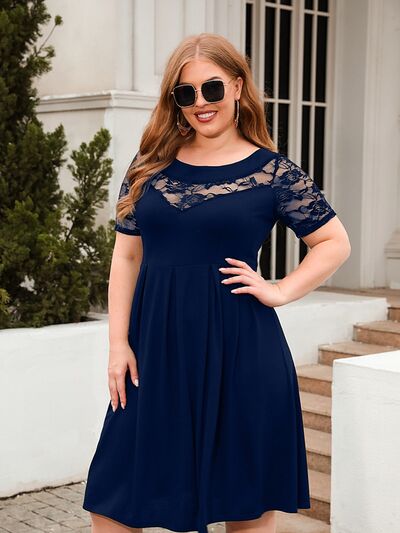 Plus Size Ruched Round Neck Short Sleeve Dress - Flyclothing LLC