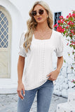 Eyelet Square Neck Short Sleeve T-Shirt - Flyclothing LLC