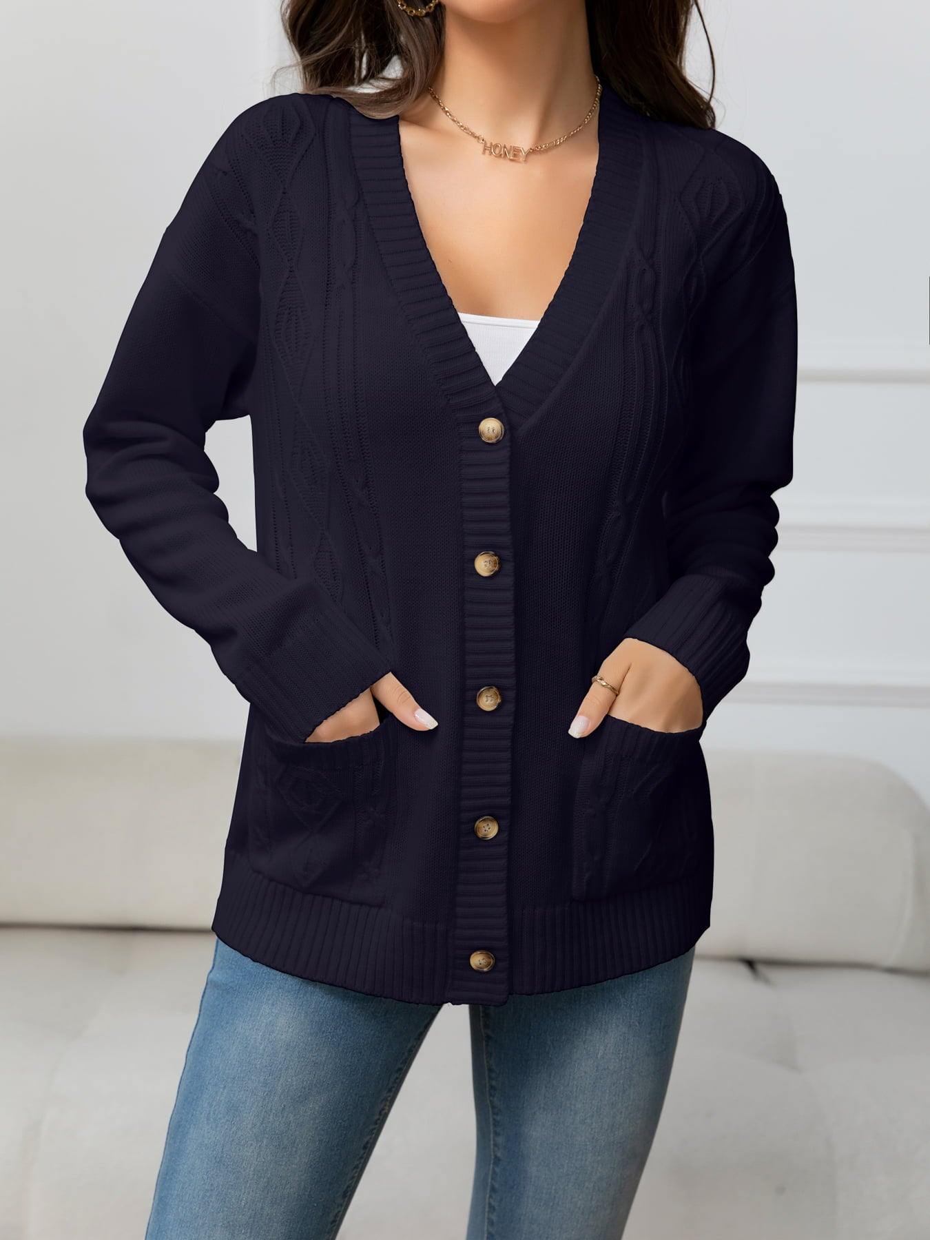 V-Neck Long Sleeve Buttoned Knit Top with Pocket - Flyclothing LLC