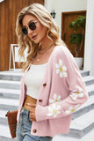 Floral Ribbed Trim Drop Shoulder Cardigan - Flyclothing LLC