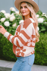 Contrast Round Neck Long Sleeve Sweater - Flyclothing LLC