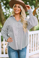 Striped Lantern Sleeve Collared Shirt - Flyclothing LLC