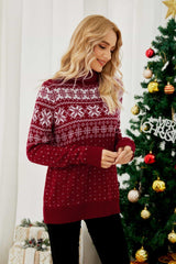 Christmas Snowflake Fair Isle Turtleneck Sweater - Trendsi