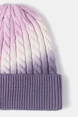 Contrast Tie-Dye Cable-Knit Cuffed Beanie - Flyclothing LLC