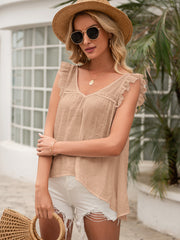 Tie Back V-Neck Ruffled Blouse - Flyclothing LLC