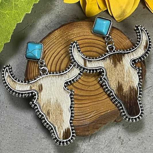 Bull Shape Turquoise Dangle Earrings - Trendsi