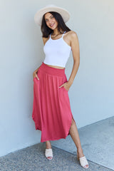 Doublju Comfort Princess Full Size High Waist Scoop Hem Maxi Skirt in Hot Pink - Flyclothing LLC