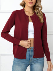 Button Down Round Neck Cardigan - Flyclothing LLC